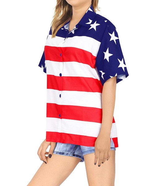 Cover-Ups Women's American Flag Hawaiian Shirt Button Down Short Sleeve Shirt - Spooky Red_aa293 - CB19DTT02YH