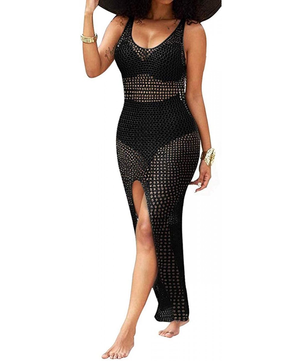 Cover-Ups Women's Sexy Swimsuit Cover Ups Casual See Through Sheer Long Maxi Dresses for Swimwear Plus Size - Black-1 - C419E...