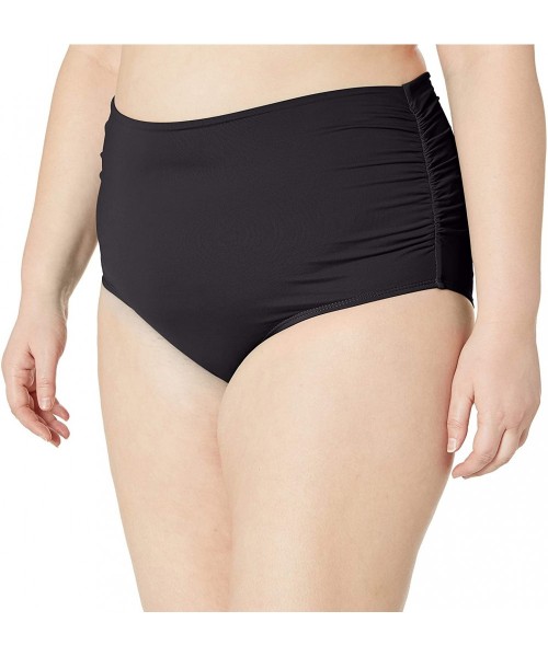 Tankinis Women's Plus Size High Waist Fold Over Double Lined Bikini Swim Bottom - Black - CE18ZQ6ZR33