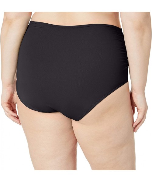 Tankinis Women's Plus Size High Waist Fold Over Double Lined Bikini Swim Bottom - Black - CE18ZQ6ZR33