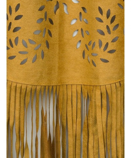 Cover-Ups Women's Faux Suede Kimono Cape Fringed Asymmetric Cover up Shawl - Yellow - CO18SM88R25