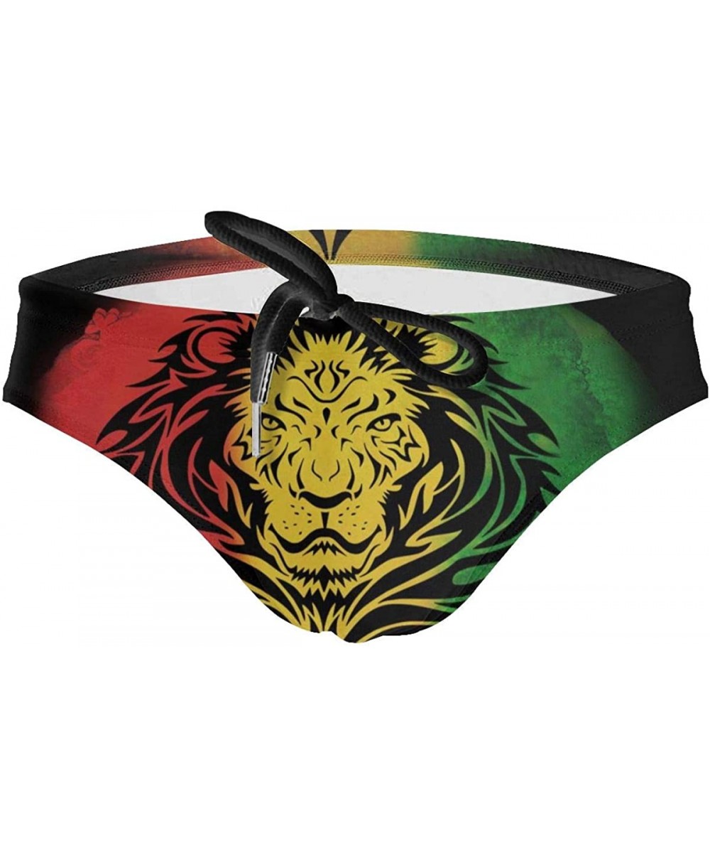 Briefs Men Boys Tie Rope Swim Briefs Triangle Bikini Swimwear - Rasta Lion Black - C91976QG44K