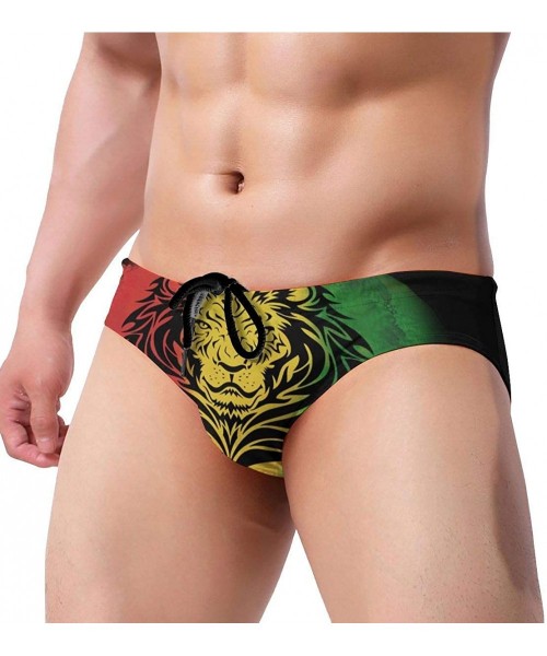 Briefs Men Boys Tie Rope Swim Briefs Triangle Bikini Swimwear - Rasta Lion Black - C91976QG44K