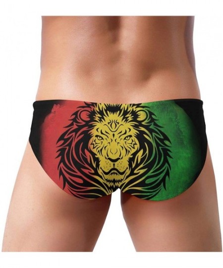 Briefs Men Boys Tie Rope Swim Briefs Triangle Bikini Swimwear - Rasta Lion Black - C91976QG44K