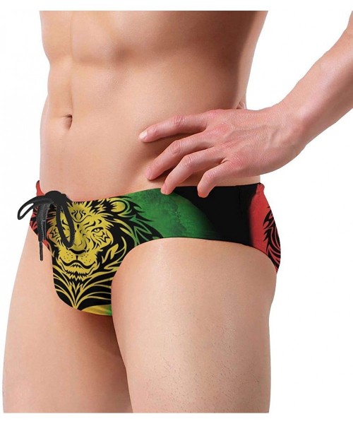 Briefs Men Boys Tie Rope Swim Briefs Triangle Bikini Swimwear - Rasta Lion Black - C91976QG44K