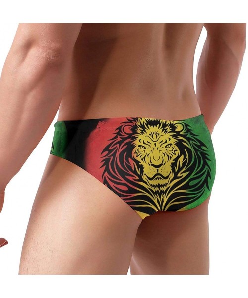 Briefs Men Boys Tie Rope Swim Briefs Triangle Bikini Swimwear - Rasta Lion Black - C91976QG44K