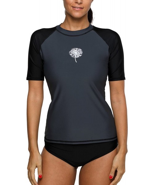 Rash Guards Women's Short Sleeve Rash Guard Loose Fit Swim Shirt UPF 50+ Rashguard Top - Grey and Black - CI18GLHHSWK