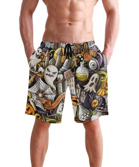 Board Shorts Men's Quick Dry Swim Trunks with Pockets Beach Board Shorts Bathing Suits - Cartoon Cute Doodles Hand Drawn Hall...