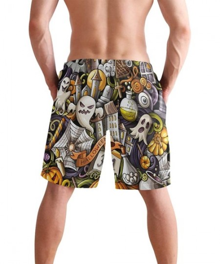 Board Shorts Men's Quick Dry Swim Trunks with Pockets Beach Board Shorts Bathing Suits - Cartoon Cute Doodles Hand Drawn Hall...