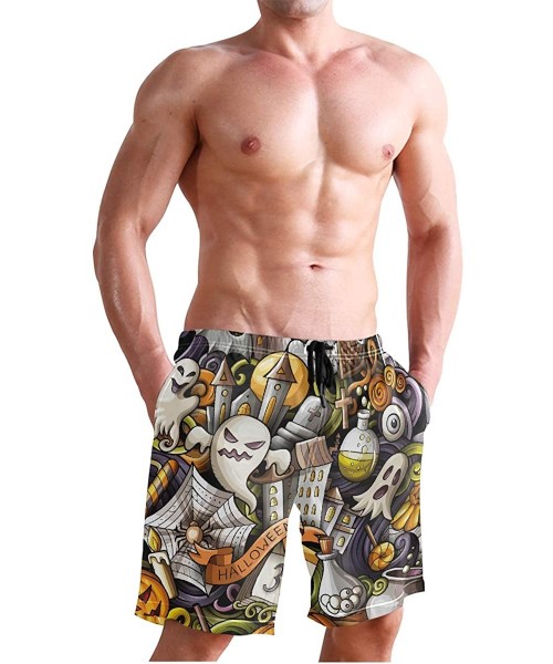 Board Shorts Men's Quick Dry Swim Trunks with Pockets Beach Board Shorts Bathing Suits - Cartoon Cute Doodles Hand Drawn Hall...