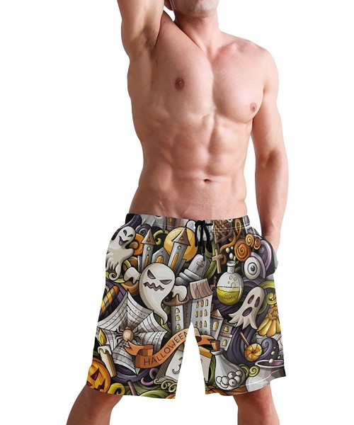 Board Shorts Men's Quick Dry Swim Trunks with Pockets Beach Board Shorts Bathing Suits - Cartoon Cute Doodles Hand Drawn Hall...