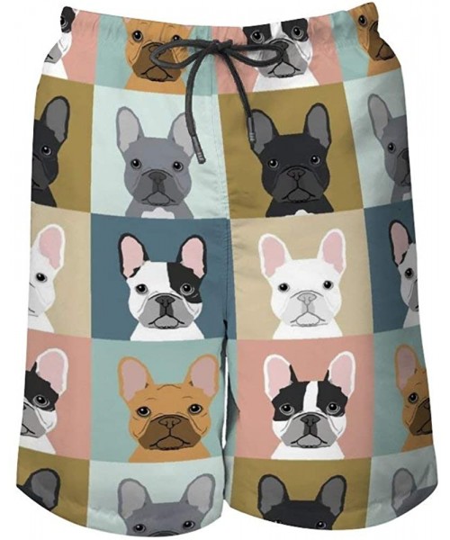 Board Shorts Men Casual Swim Trunks Drawstring Elastic Waist Summer Beach Board Shorts - French Bulldog Pattern - CG199QI0S4Q