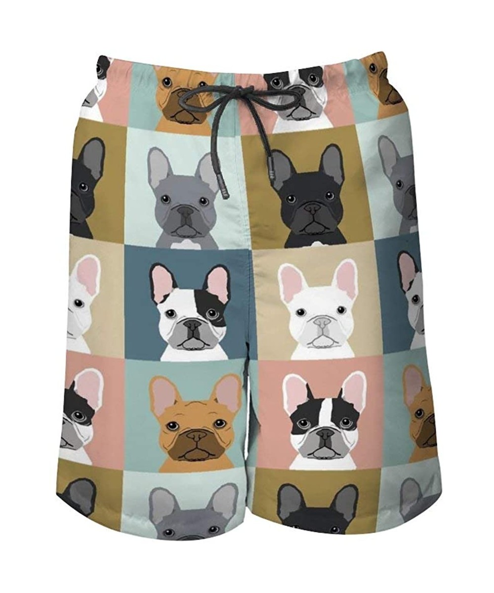 Board Shorts Men Casual Swim Trunks Drawstring Elastic Waist Summer Beach Board Shorts - French Bulldog Pattern - CG199QI0S4Q