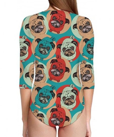 One-Pieces Sexy Womens Zip Front Rashguard 3/4 Sleeve Swimsuit Sun Protection Beachwear - Pug Pop Art - CA18OU2YT9L