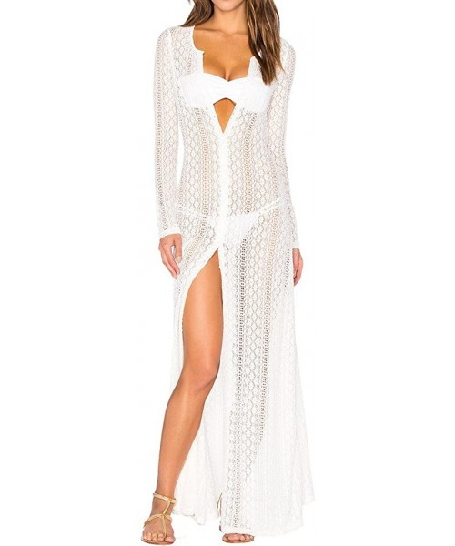 Cover-Ups Women's Lace Long Kimono Cardigan Maxi Bikini Swimsuit Cover Up - Cardigan White - CP17Y29HDSZ