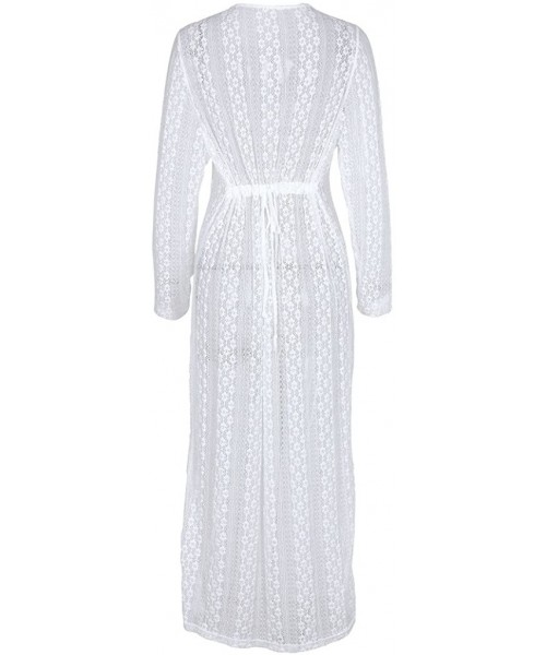 Cover-Ups Women's Lace Long Kimono Cardigan Maxi Bikini Swimsuit Cover Up - Cardigan White - CP17Y29HDSZ