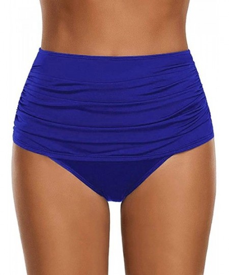 Tankinis Bikini for Women's High Waisted Swim Bottom Ruched Bikini Tankini Swimsuit Briefs Plus Size - Blue - CY18OM0W6GR