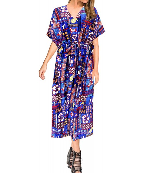 Cover-Ups Women's Maxi Caftan Evening Gowns Casual Dress Cover Ups Drawstring - Blue_f244 - C3182S8TWI3