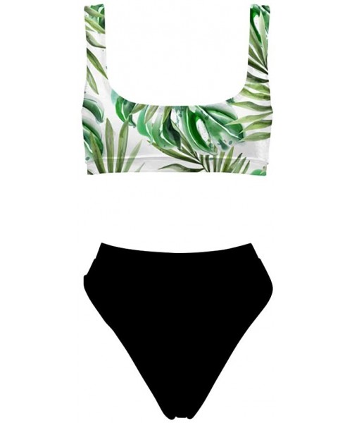 Sets Womens Swimsuit Beach Swimwear Bikini Bathing Suit Two Piece Tropical Plants Pattern - Palm Leaf-3 - CY18QIQG925