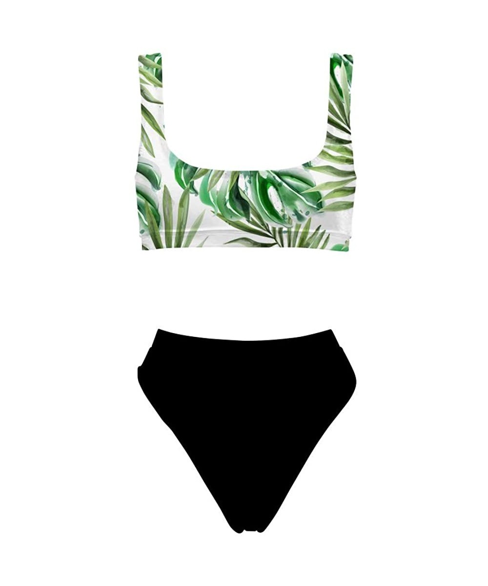 Sets Womens Swimsuit Beach Swimwear Bikini Bathing Suit Two Piece Tropical Plants Pattern - Palm Leaf-3 - CY18QIQG925