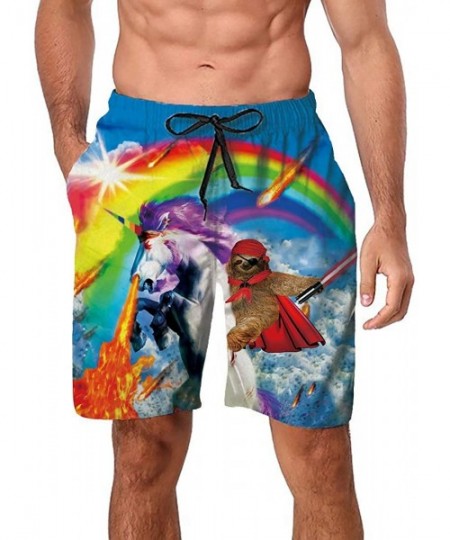 Trunks Mens Summer Swim Trunks 3D Graphic Quick Dry Funny Beach Board Shorts with Mesh Lining - A-rainbow - C418NW7399Q