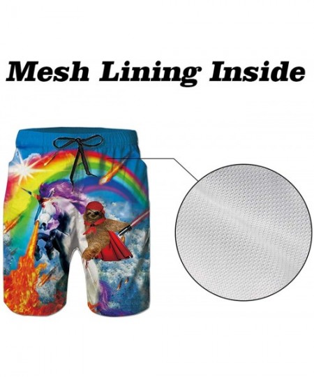 Trunks Mens Summer Swim Trunks 3D Graphic Quick Dry Funny Beach Board Shorts with Mesh Lining - A-rainbow - C418NW7399Q