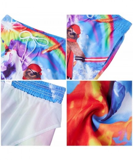 Trunks Mens Summer Swim Trunks 3D Graphic Quick Dry Funny Beach Board Shorts with Mesh Lining - A-rainbow - C418NW7399Q