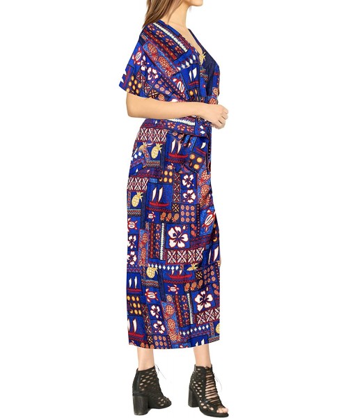 Cover-Ups Women's Maxi Caftan Evening Gowns Casual Dress Cover Ups Drawstring - Blue_f244 - C3182S8TWI3