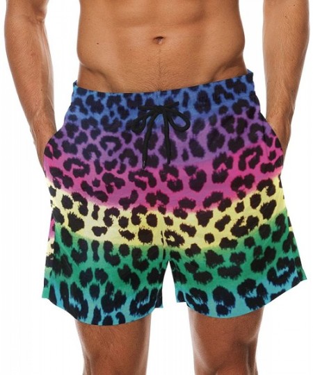 Board Shorts Mens Peacock Feather Colorful Print Summer Casual Quick-Dry Cargo Shorts Swim Trunks - Rainbow Leopard Prints Pr...