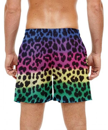 Board Shorts Mens Peacock Feather Colorful Print Summer Casual Quick-Dry Cargo Shorts Swim Trunks - Rainbow Leopard Prints Pr...