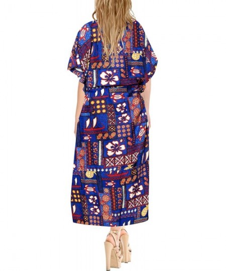 Cover-Ups Women's Maxi Caftan Evening Gowns Casual Dress Cover Ups Drawstring - Blue_f244 - C3182S8TWI3