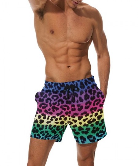 Board Shorts Mens Peacock Feather Colorful Print Summer Casual Quick-Dry Cargo Shorts Swim Trunks - Rainbow Leopard Prints Pr...