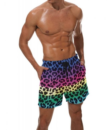 Board Shorts Mens Peacock Feather Colorful Print Summer Casual Quick-Dry Cargo Shorts Swim Trunks - Rainbow Leopard Prints Pr...