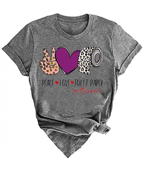 Rash Guards Peace Love Toilet Paper Print Graphic Tees for Women Leopard Shirt Short Sleeve Funny Love Life Tops - Gray - CP1...