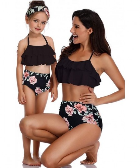 Sets (with Headband) Mother Daughter Family Matching Swimsuits-Bikini for Women - Black - CC18N8WMZUC