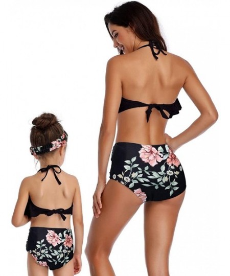 Sets (with Headband) Mother Daughter Family Matching Swimsuits-Bikini for Women - Black - CC18N8WMZUC