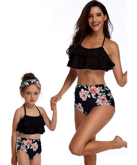 Sets (with Headband) Mother Daughter Family Matching Swimsuits-Bikini for Women - Black - CC18N8WMZUC