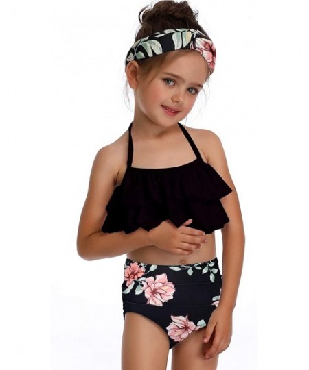 Sets (with Headband) Mother Daughter Family Matching Swimsuits-Bikini for Women - Black - CC18N8WMZUC