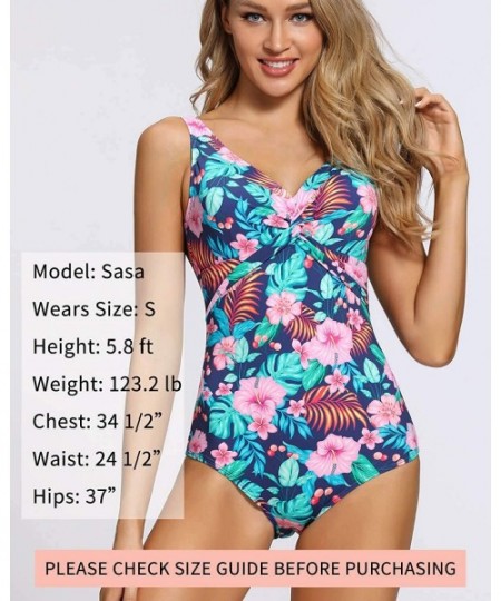 One-Pieces One Piece Swimsuits for Women - Soft and Colorful Floral Design - Multicolored Navy - CR19993MQHE