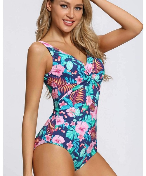 One-Pieces One Piece Swimsuits for Women - Soft and Colorful Floral Design - Multicolored Navy - CR19993MQHE