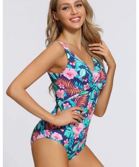 One-Pieces One Piece Swimsuits for Women - Soft and Colorful Floral Design - Multicolored Navy - CR19993MQHE