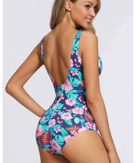 One-Pieces One Piece Swimsuits for Women - Soft and Colorful Floral Design - Multicolored Navy - CR19993MQHE