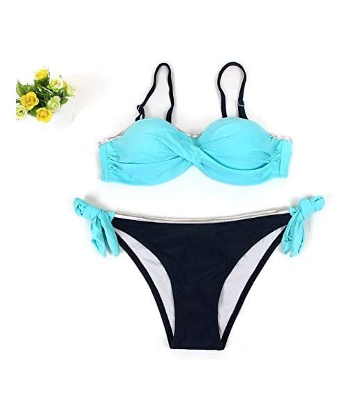 Sets Swimsuits for Womens- Womens Padded Push-up Bra Bikini Set Swimsuit Bathing Suit Swimwear Beachwear - Light Blue - CT18M...