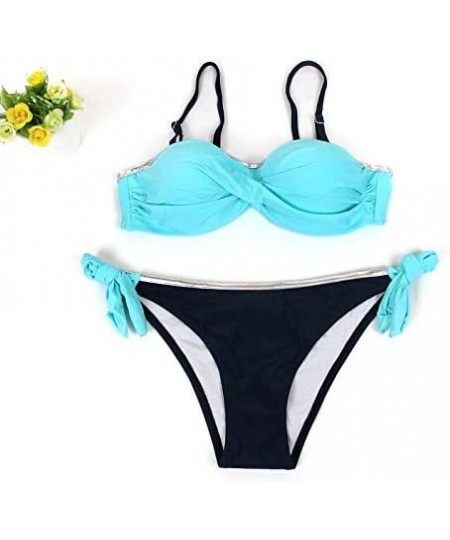 Sets Swimsuits for Womens- Womens Padded Push-up Bra Bikini Set Swimsuit Bathing Suit Swimwear Beachwear - Light Blue - CT18M...