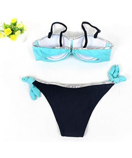 Sets Swimsuits for Womens- Womens Padded Push-up Bra Bikini Set Swimsuit Bathing Suit Swimwear Beachwear - Light Blue - CT18M...