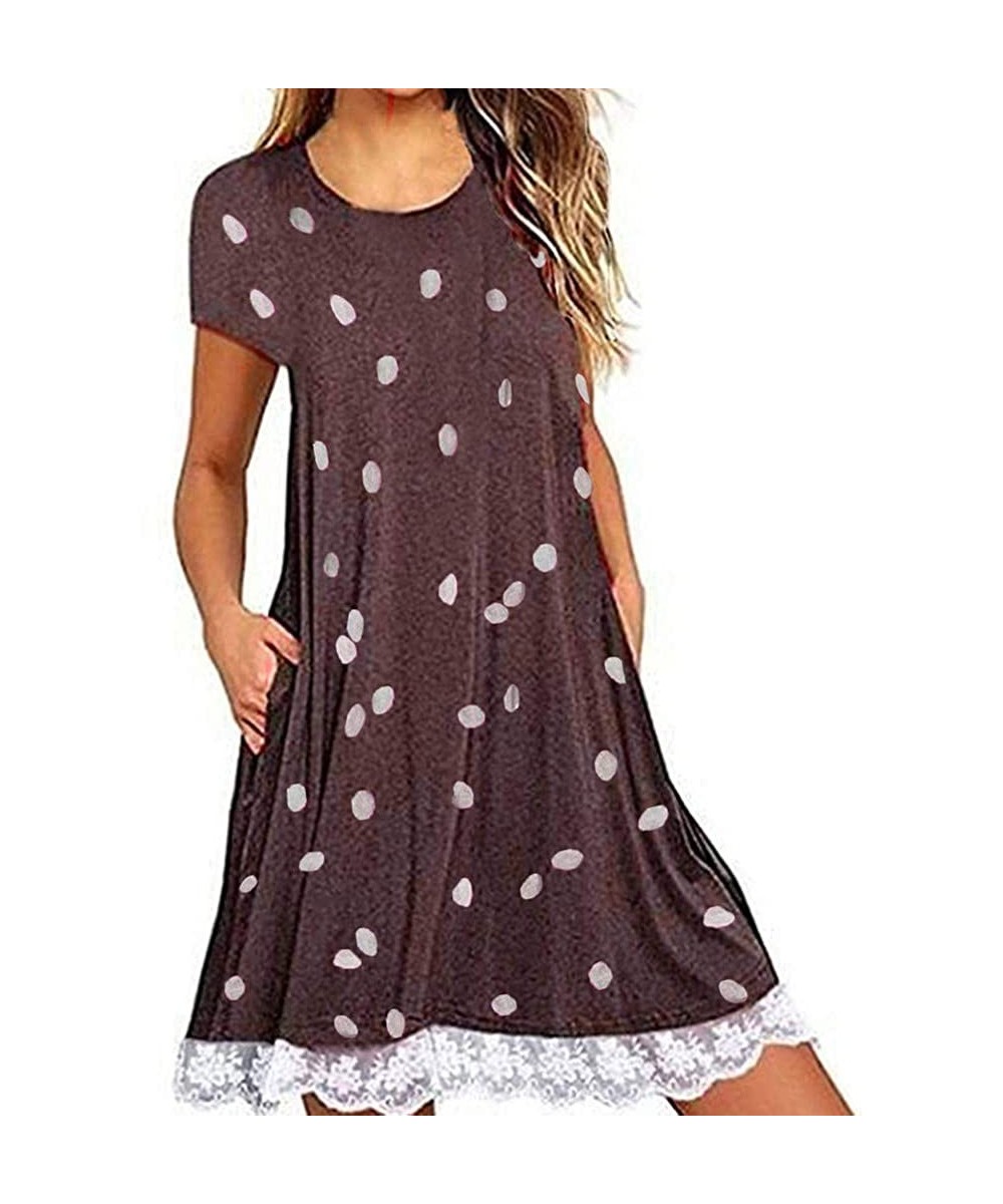 Board Shorts Women Loose Party Dress Print Pocket Lace Mini Dress Loose Party Dress - brown-a - CQ18TZGTKSL