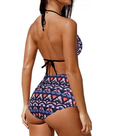 Sets Women's Sexy Triangle Halter Push Up Padded Bikini Set Swimwear High Waisted Two Piece Swimsuits Bathing Suit Aztec - C4...