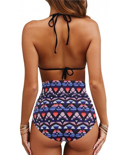 Sets Women's Sexy Triangle Halter Push Up Padded Bikini Set Swimwear High Waisted Two Piece Swimsuits Bathing Suit Aztec - C4...