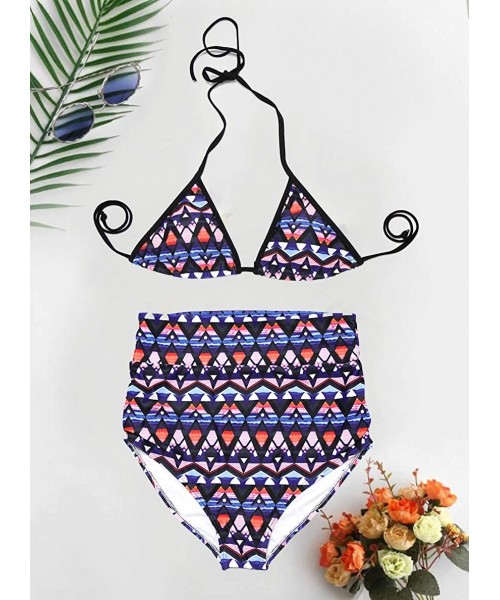 Sets Women's Sexy Triangle Halter Push Up Padded Bikini Set Swimwear High Waisted Two Piece Swimsuits Bathing Suit Aztec - C4...