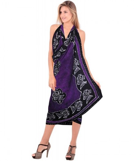 Cover-Ups Women's Plus Size Sarong Swimsuit Cover Up Summer Beach Wrap Hand Batik - Autumn Violet_n960 - CM12EVF8ZN5